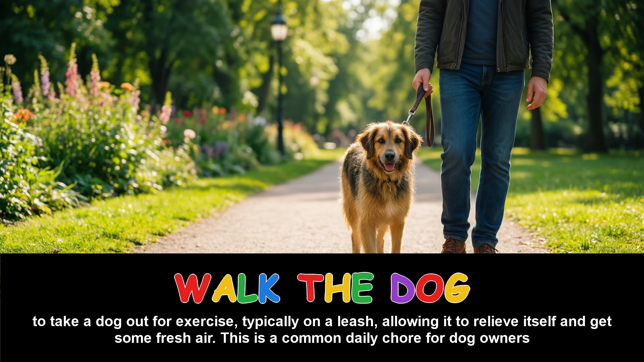 English Illustration for walk the dog